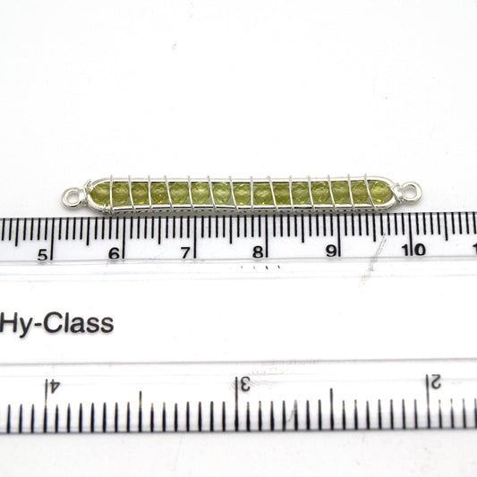 42mm x 4mm Silver Wire Wrapped Pale Green Peridot Bead Inclosure Pendant/Connector