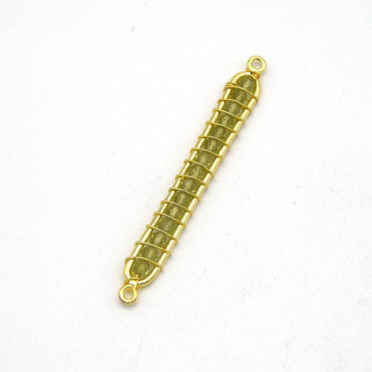 42mm x 4mm Gold Wire Wrapped Pale Green Peridot Bead Inclosure Pendant/Connector