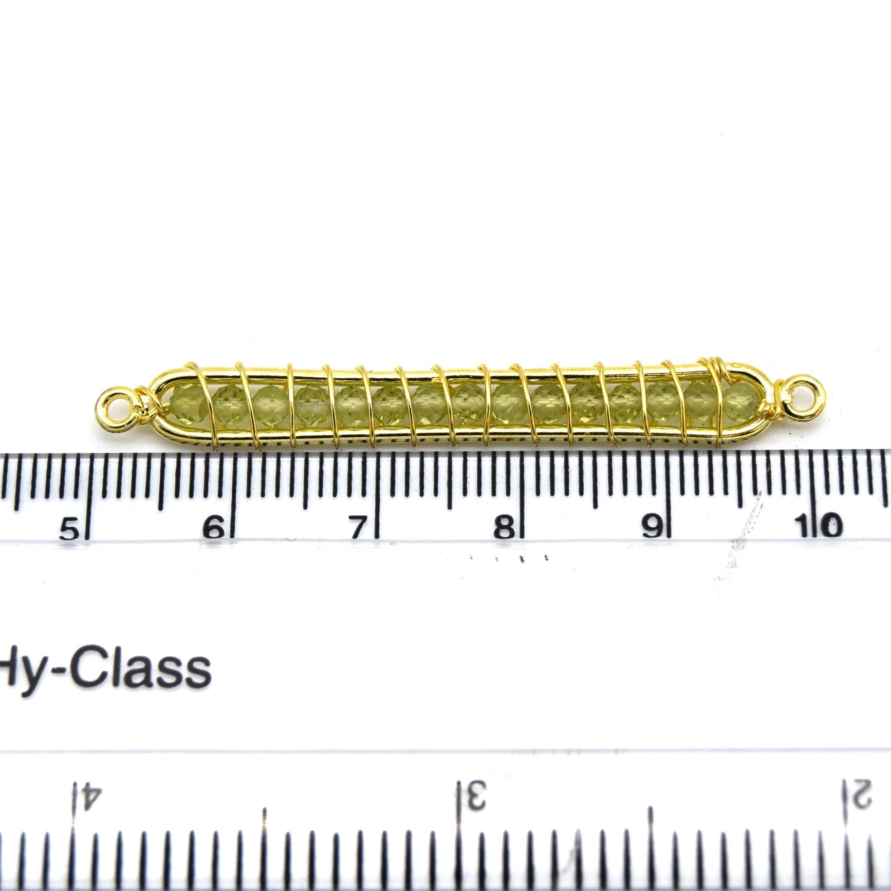 42mm x 4mm Gold Wire Wrapped Pale Green Peridot Bead Inclosure Pendant/Connector