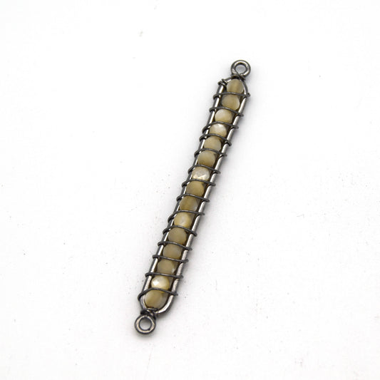 42mm x 4mm Gunmetal Wire Wrapped Gray Moonstone Bead Inclosure Pendant/Connector