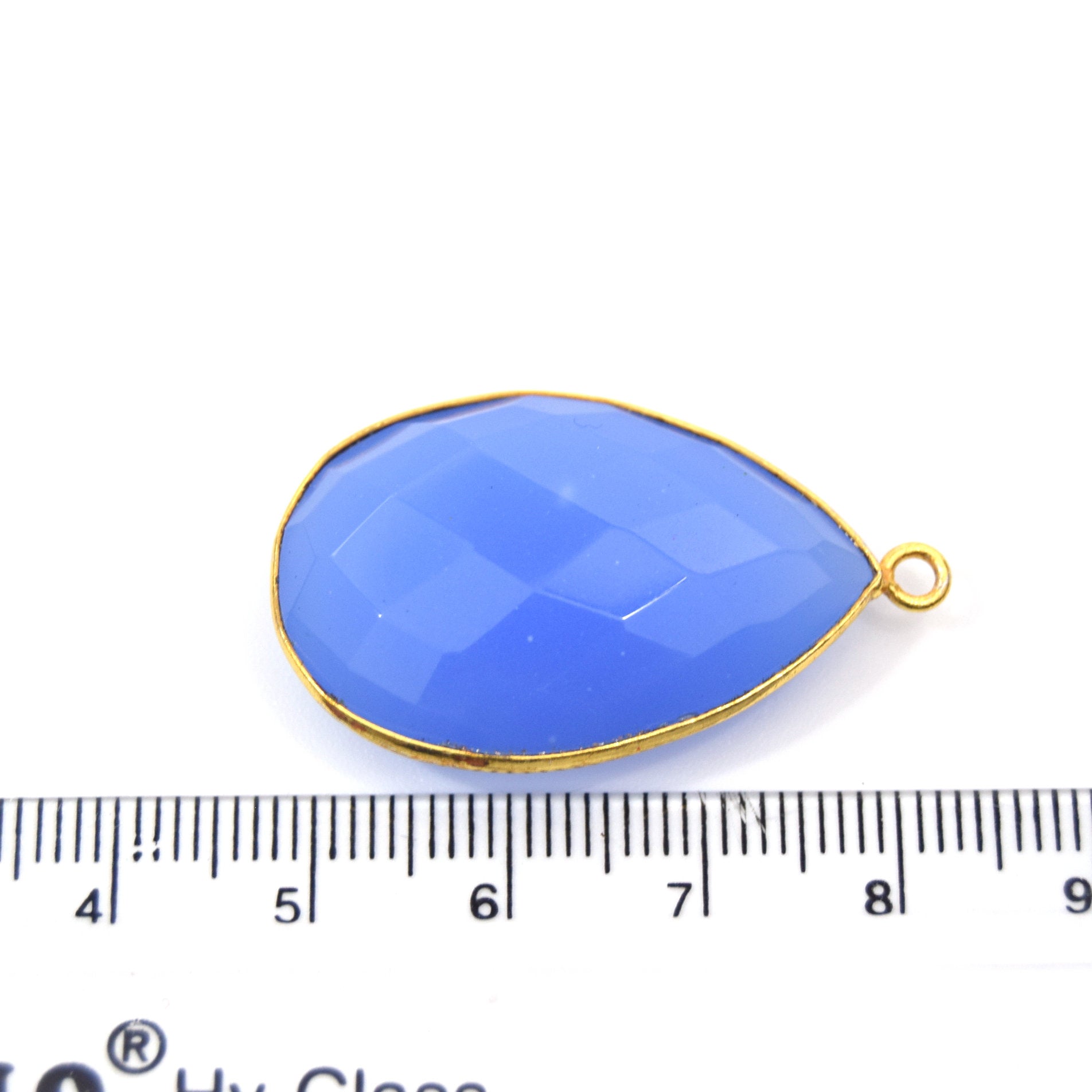 20mm x 30mm Gold Finish Faceted Denim Blue Chalcedony Teardrop Shaped Bezel Pendant Component