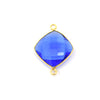 Gold Plated Faceted Hydro (Lab Created) Transparent Cobalt Diamond Shaped Bezel Connector - Measuring 18mm x 18mm - Sold Individually
