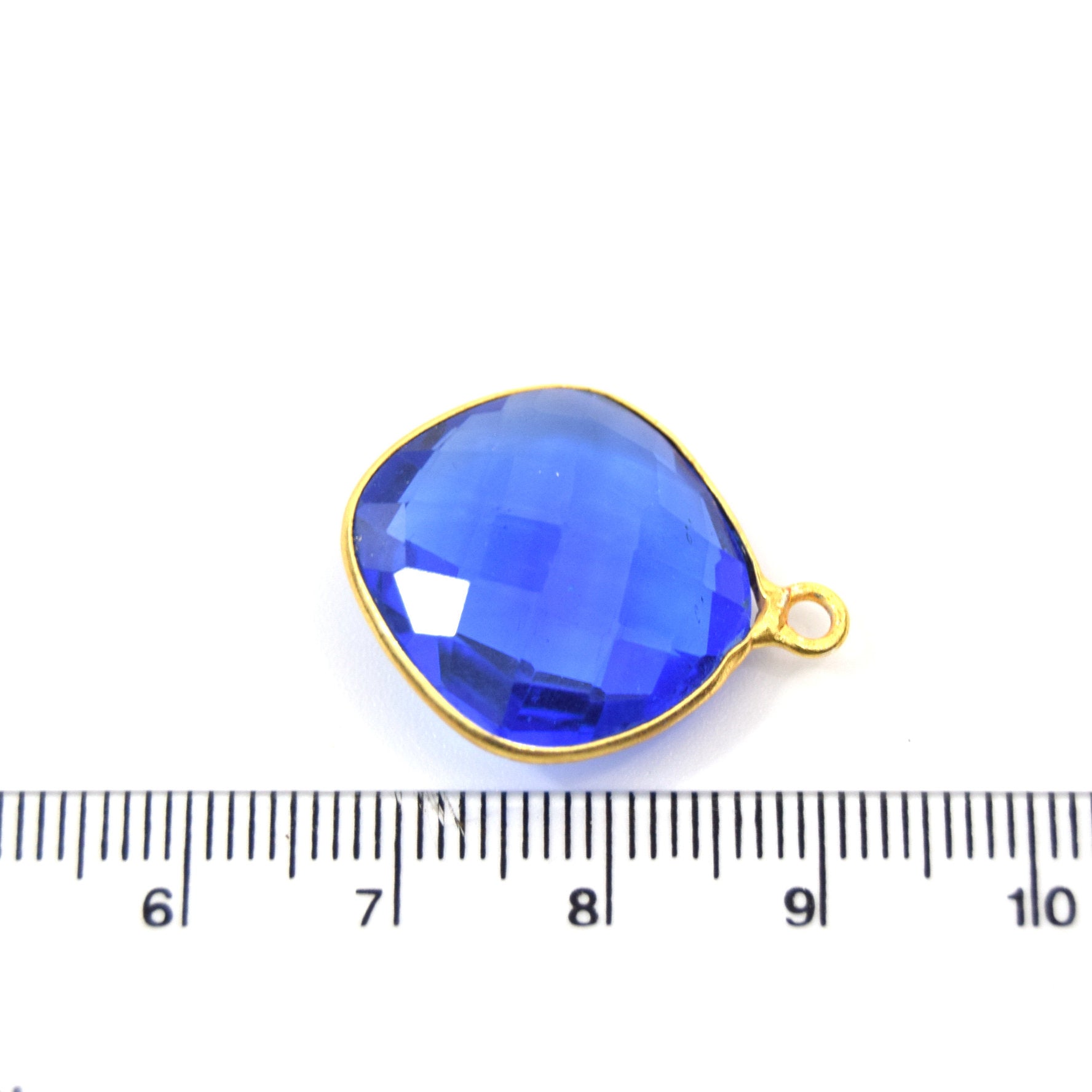 Gold Plated Faceted Hydro (Lab Created) Transparent Cobalt Diamond Shaped Bezel Pendant - Measuring 21mm x 21mm - Sold Individually