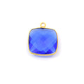 Gold Plated Faceted Hydro (Lab Created) Transparent Cobalt Square Shaped Bezel Pendant - Measuring 18mm x 18mm - Sold Individually