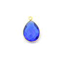Gold Plated Faceted Hydro (Lab Created) Transparent Cobalt Teardrop Shaped Bezel Pendant - Measuring 10mm x 20mm - Sold Individually