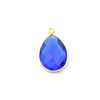 Gold Plated Faceted Hydro (Lab Created) Transparent Cobalt Teardrop Shaped Bezel Pendant - Measuring 9mm x 13mm - Sold Individually