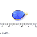 Gold Plated Faceted Hydro (Lab Created) Transparent Cobalt Teardrop Shaped Bezel Pendant - Measuring 10mm x 20mm - Sold Individually