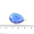 Gold Plated Faceted Hydro (Lab Created) Transparent Cobalt Teardrop Shaped Bezel Pendant - Measuring 18mm x 24mm - Sold Individually