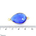 Gold Plated Faceted Hydro (Lab Created) Transparent Cobalt Teardrop Shaped Bezel Connector - Measuring 18mm x 25mm - Sold Individually