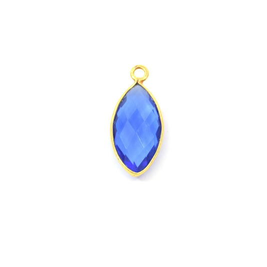 Gold Plated Faceted Hydro (Lab Created) Transparent Cobalt Marquise Style Bezel Pendant - Measuring 11mm x 20mm - Sold Individually