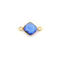 Gold Plated Faceted Hydro (Lab Created) Transparent Cobalt Diamond Shaped Bezel Connector - Measuring 9mm x 9mm - Sold Individually