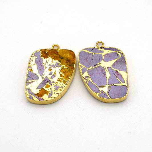 20mm x 26mm OOAK Matching Pair of Lavender Reconstituted Copper Turquoise & Gold Mosaic Rhombus Shaped Flat Pendants