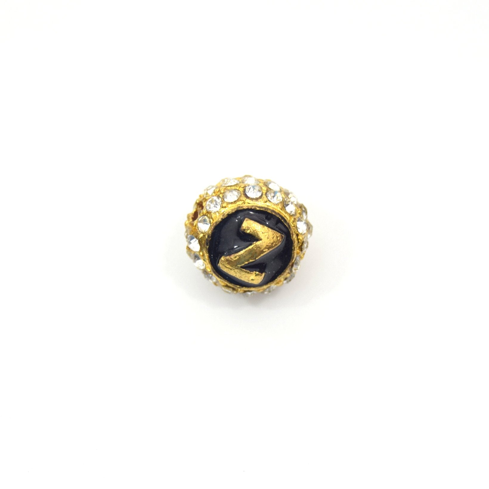 Clearance!! Gold 11mm Double-sided Letter "Z" on  Rhinestone Banded Round/Ball Shaped Bead