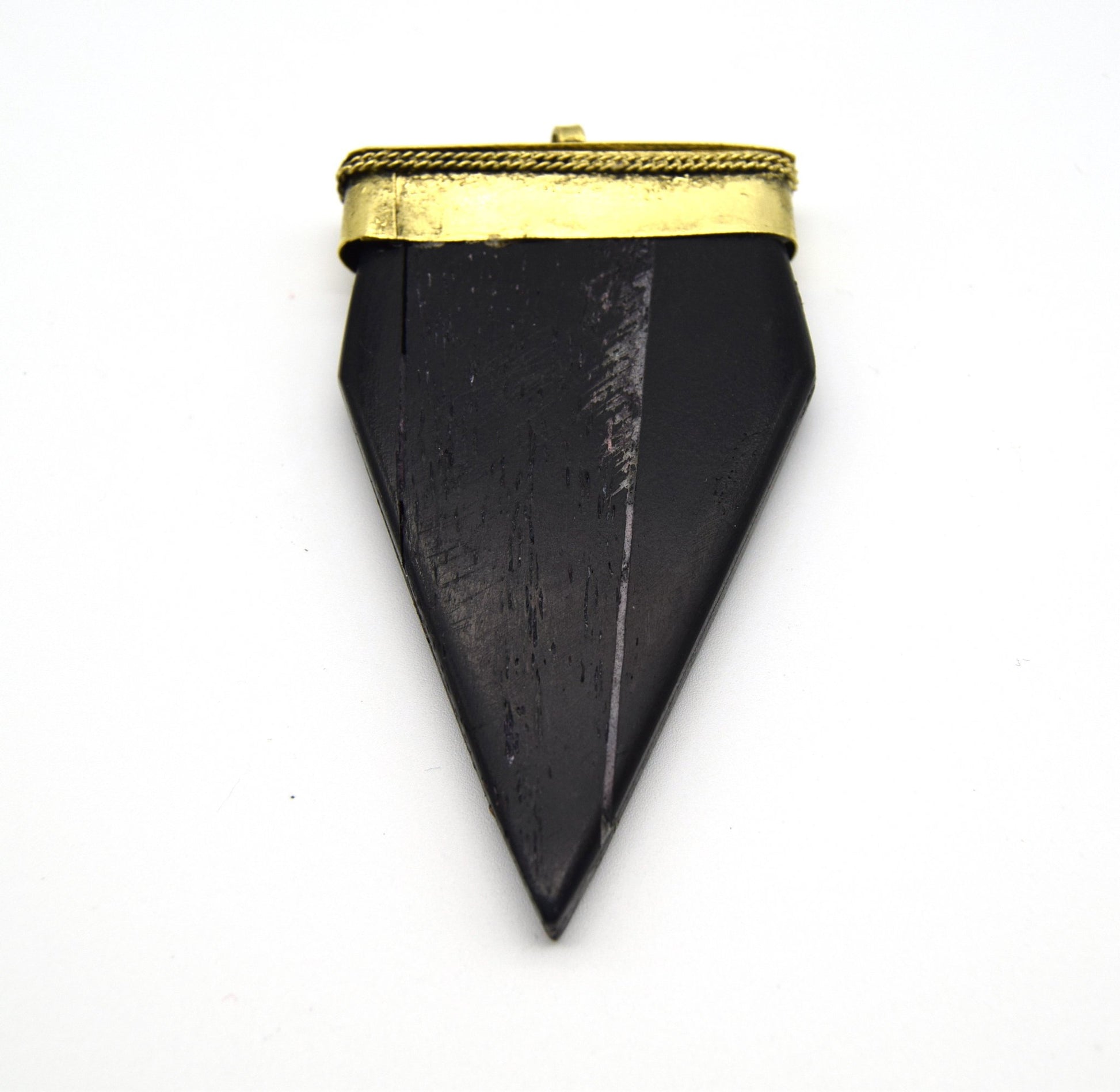40mm x 70mm Carved Black Pointed Flat Arrow Shaped Natural Ox Bone Pendant with Gold Cap