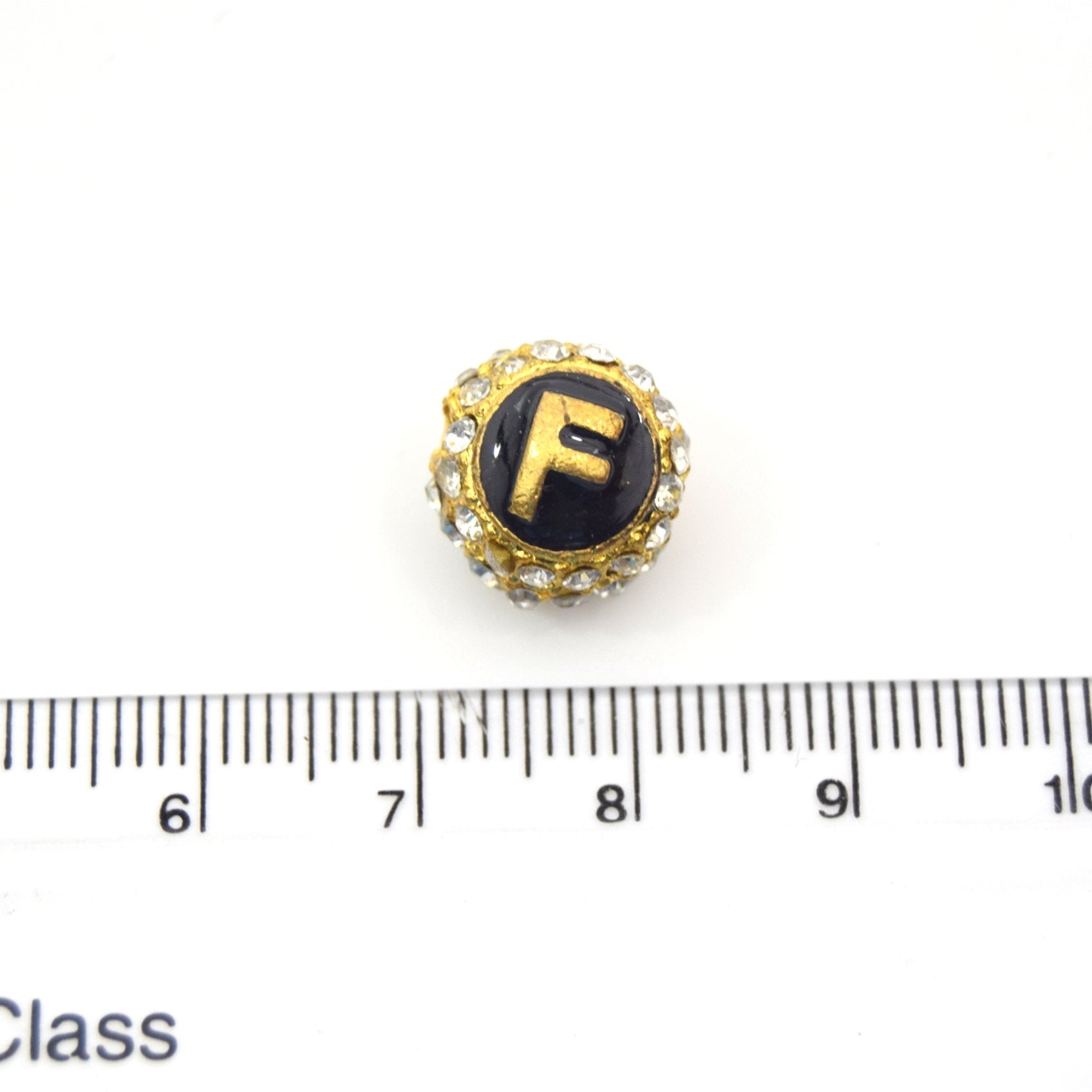 Clearance!! Gold 11mm Double-sided Letter "F"  Rhinestone Banded  Round/Ball Shaped Bead