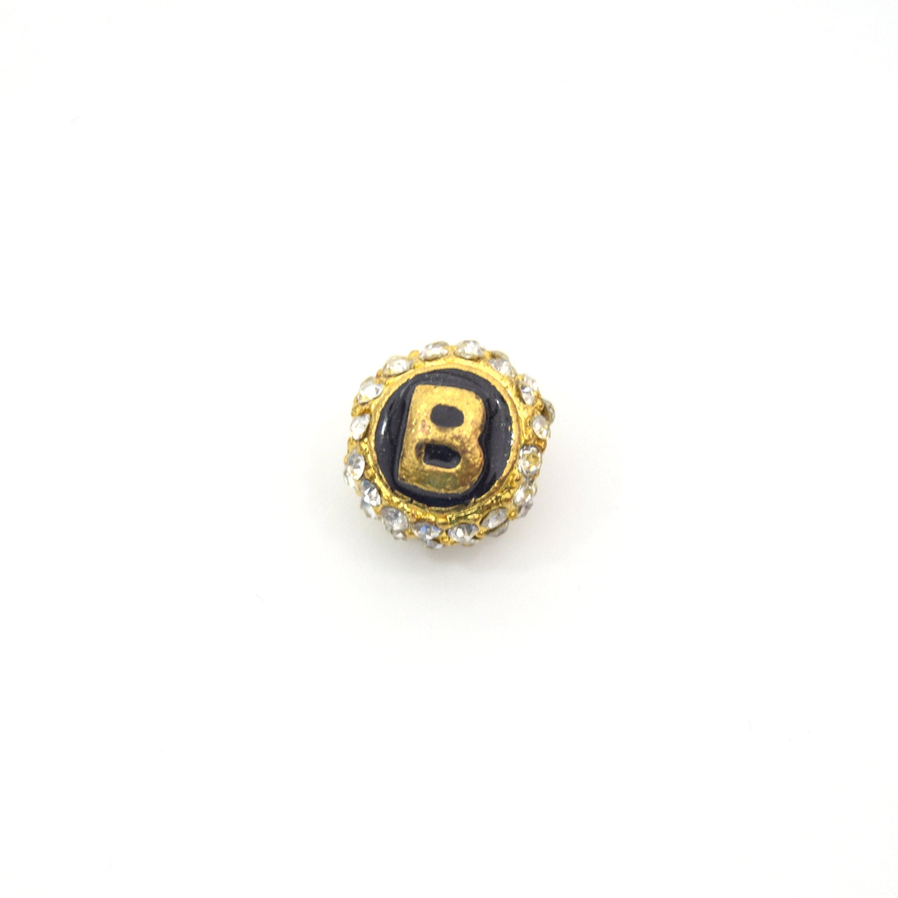 Clearance!! Gold 11mm Double-sided Letter "B"  Rhinestone Banded  Round/Ball Shaped Bead