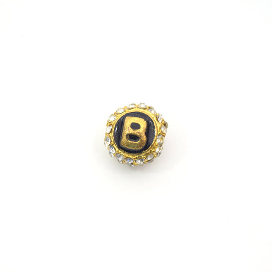 Clearance!! Gold 11mm Double-sided Letter "B"  Rhinestone Banded  Round/Ball Shaped Bead