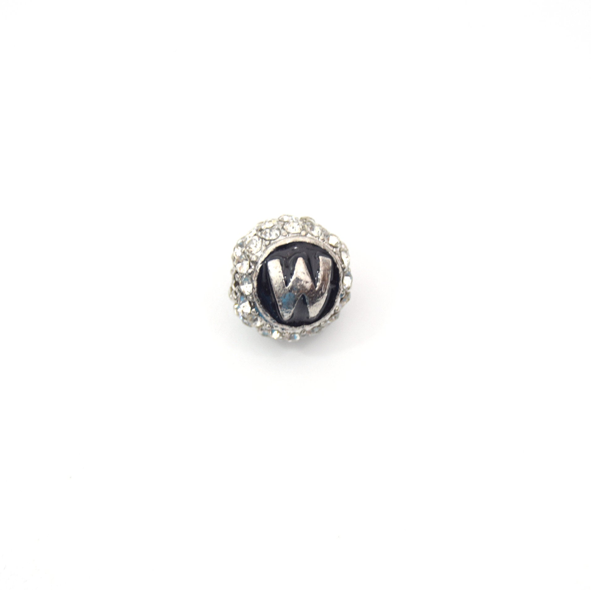 Clearance!! Silver 11mm Double-sided Letter "W"  Rhinestone Banded Round/Ball Shaped Bead