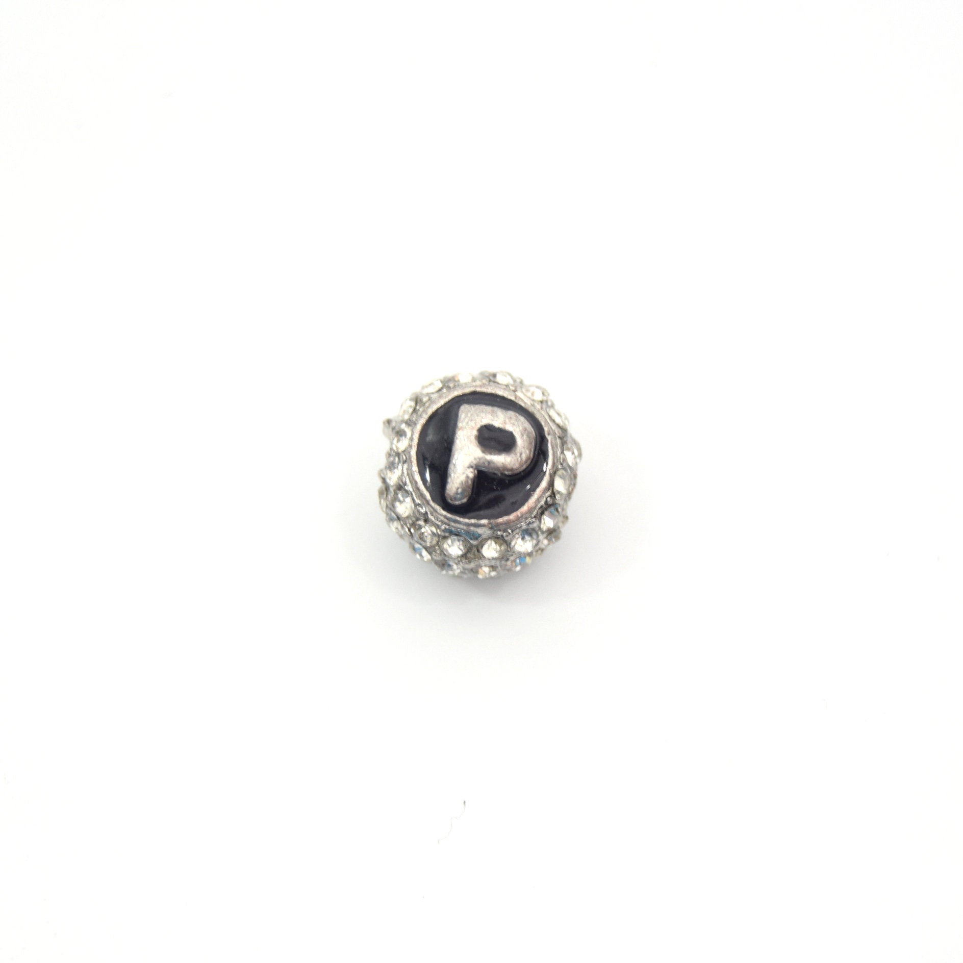 Clearance!! Silver 11mm Double-sided Letter "P"  Rhinestone Banded  Round/Ball Shaped Bead