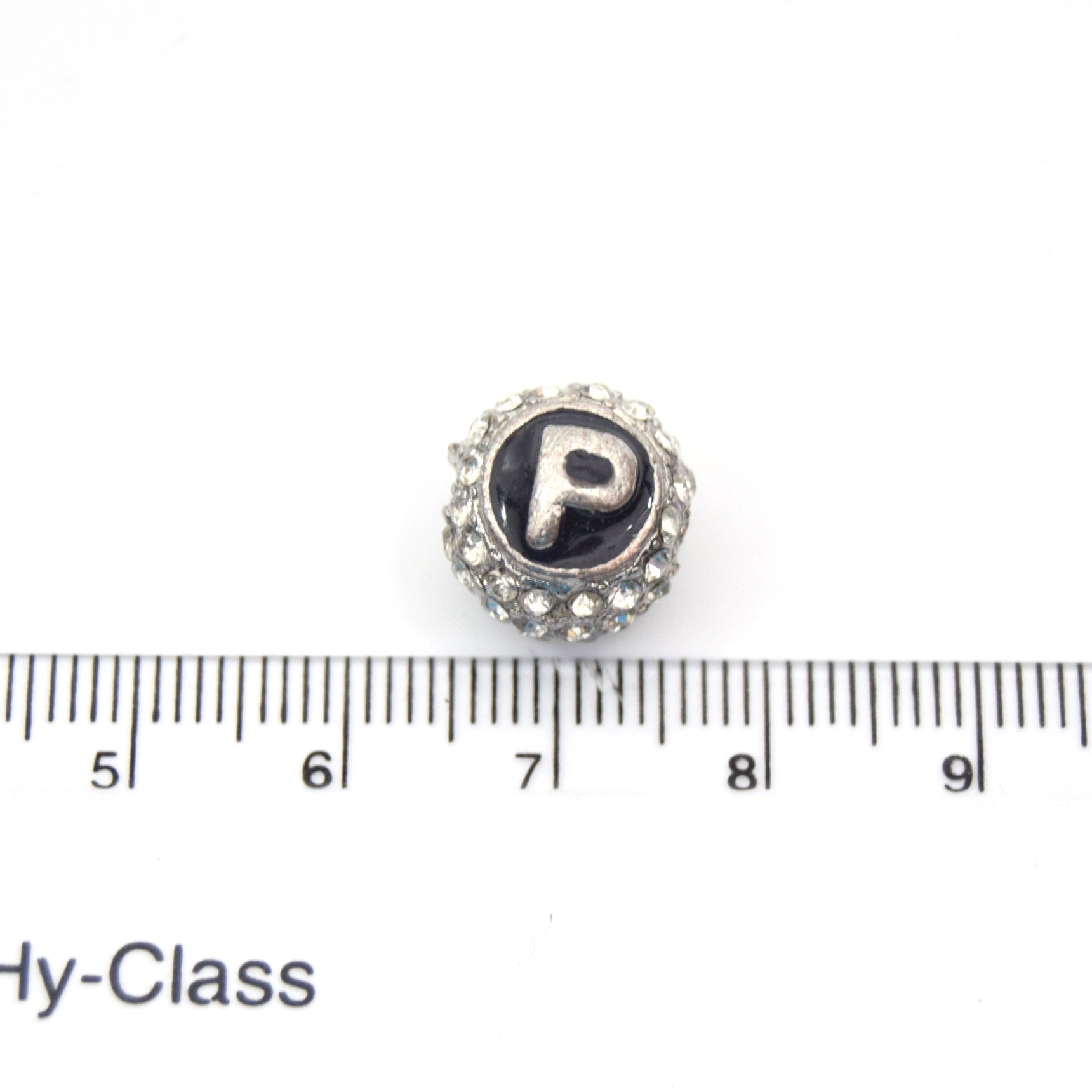 Clearance!! Silver 11mm Double-sided Letter "P"  Rhinestone Banded  Round/Ball Shaped Bead