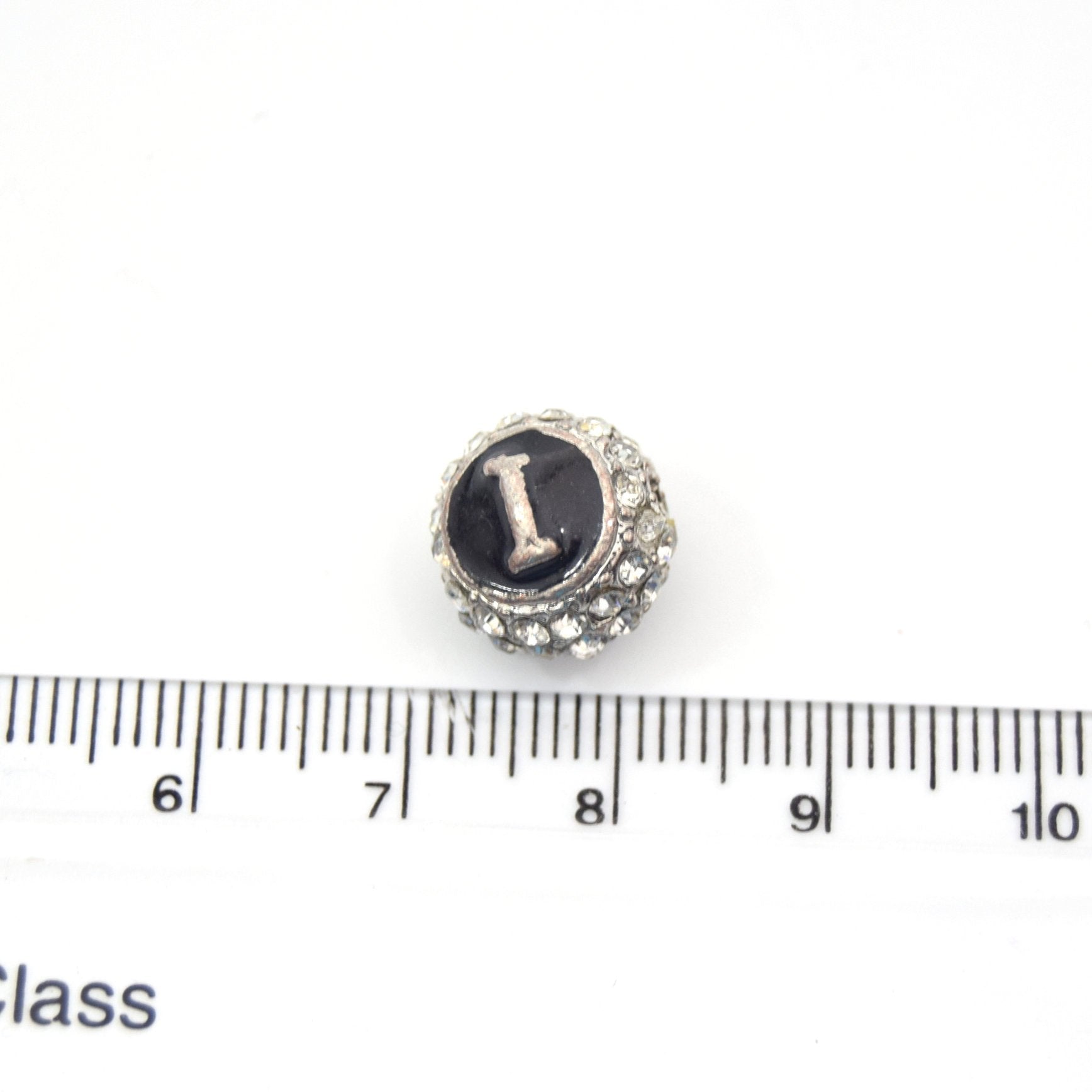 Clearance!! Silver 11mm Double-sided Letter "I"  Rhinestone Banded Round/Ball Shaped Bead