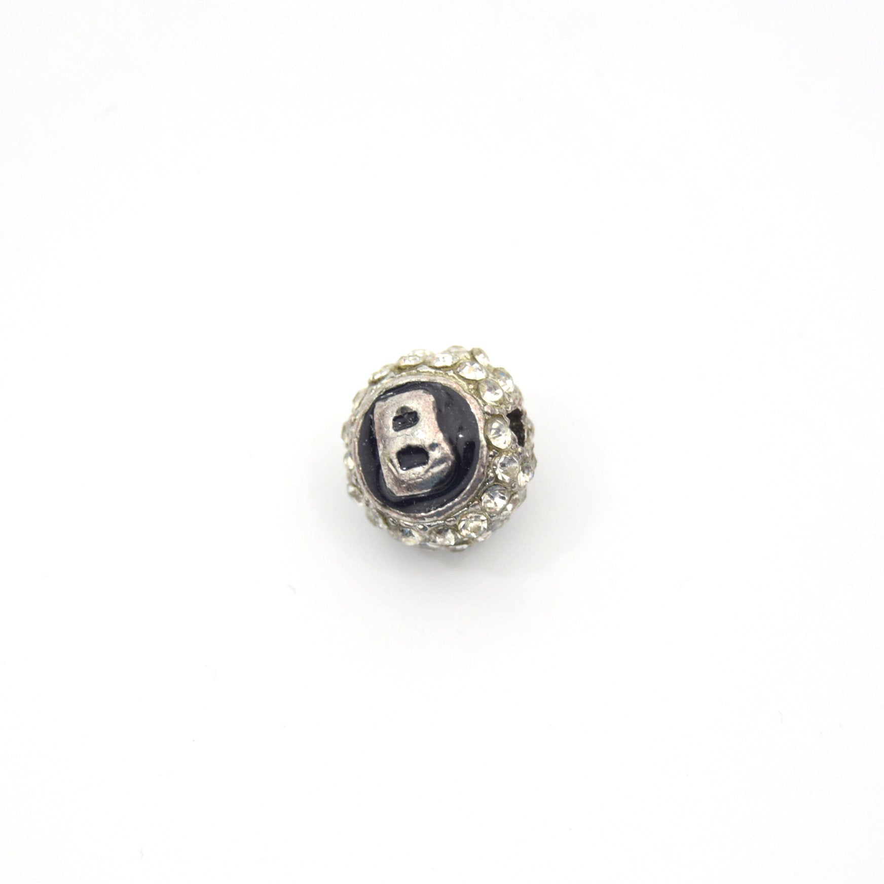 Clearance!! Silver 11mm Double-sided Letter "B" Rhinestone Banded  Round/Ball Shaped Bead