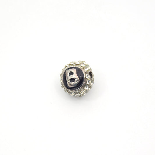 Clearance!! Silver 11mm Double-sided Letter "B" Rhinestone Banded  Round/Ball Shaped Bead