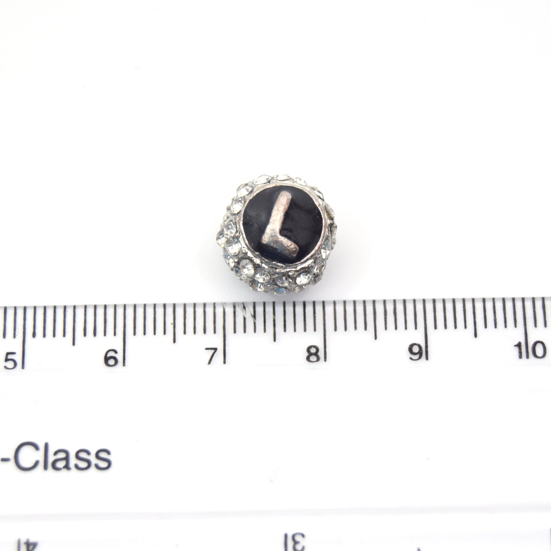 Clearance!! Silver 11mm Double-sided Letter "L" Rhinestone Banded  Round/Ball Shaped Bead