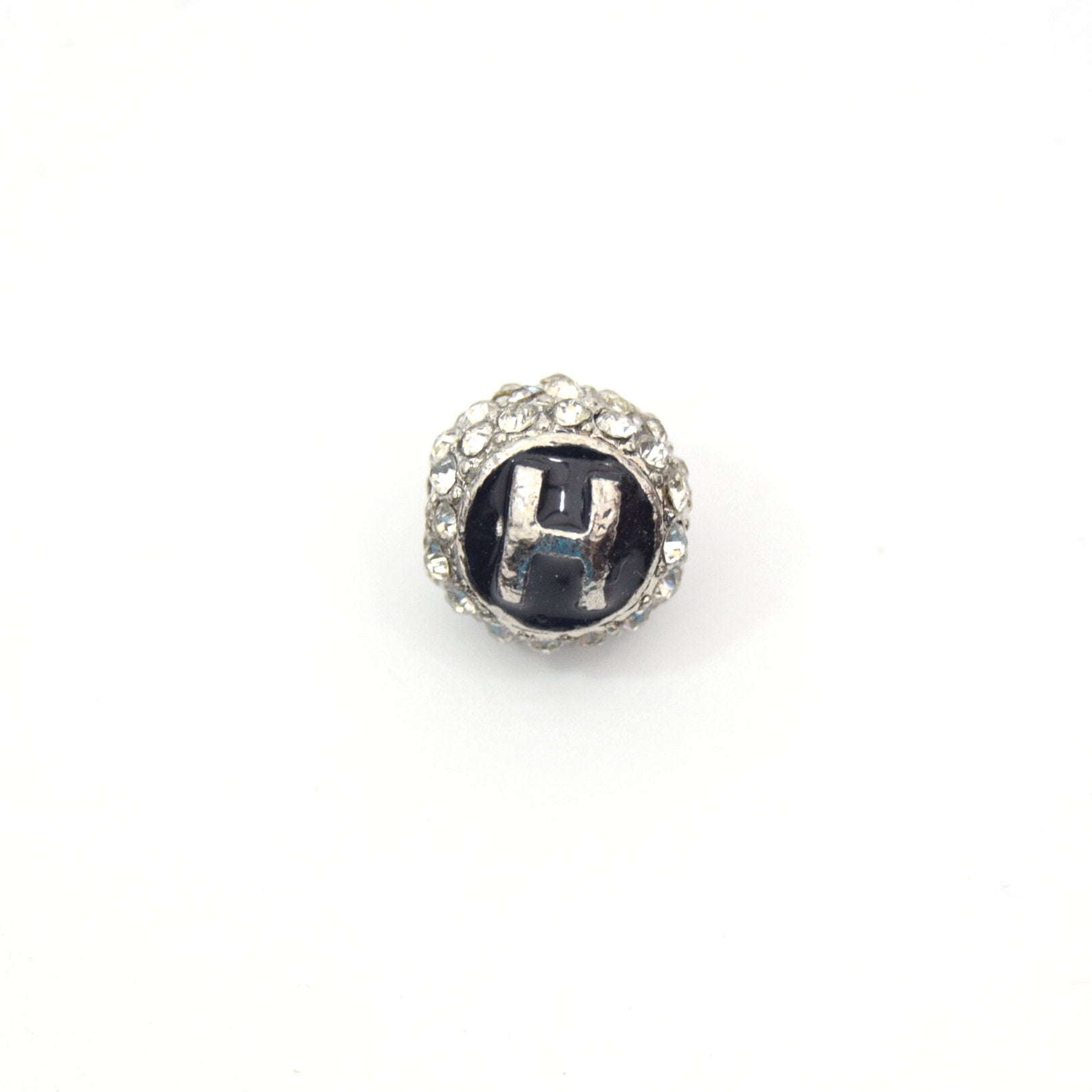 Clearance!! Silver 11mm Double-sided Letter "H" Rhinestone Banded Round/Ball Shaped Bead
