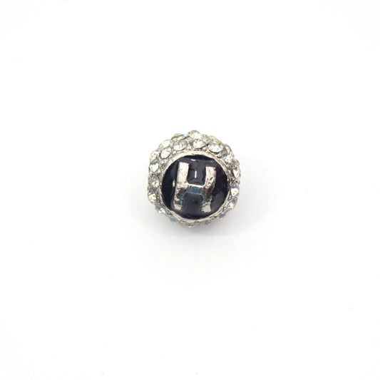 Clearance!! Silver 11mm Double-sided Letter "H" Rhinestone Banded Round/Ball Shaped Bead