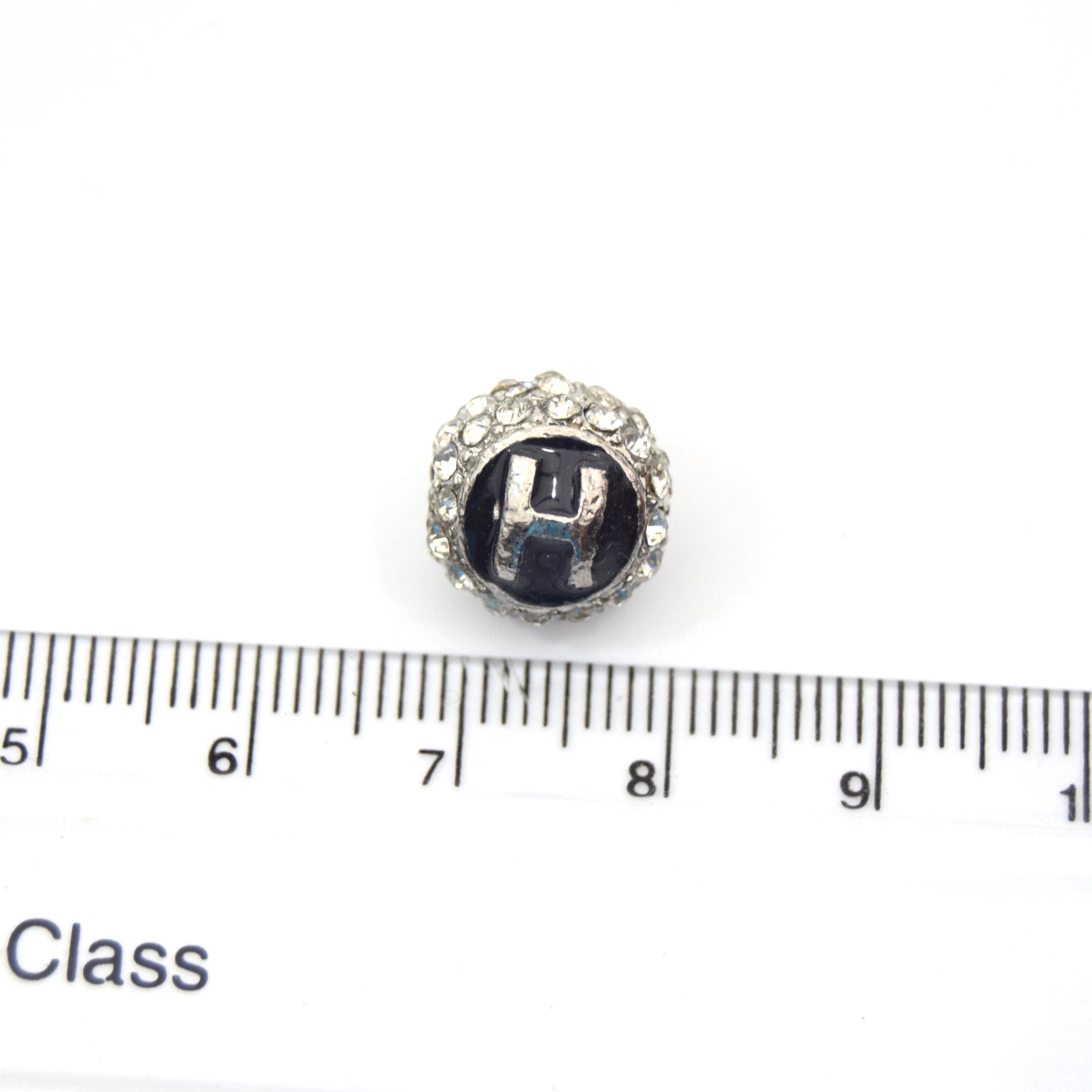 Clearance!! Silver 11mm Double-sided Letter "H" Rhinestone Banded Round/Ball Shaped Bead