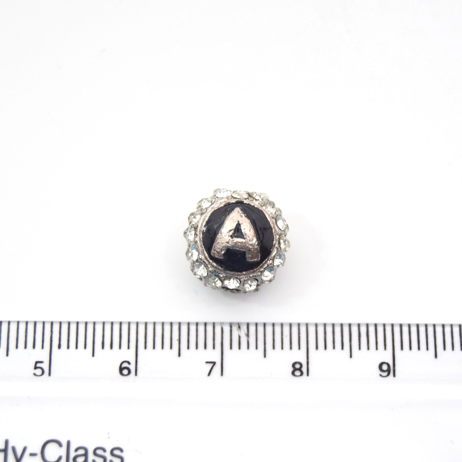 Clearance!! Silver 11mm Double-sided Letter "A"  Rhinestone Banded  Round/Ball Shaped Bead