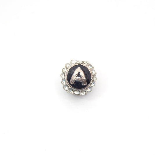 Clearance!! Silver 11mm Double-sided Letter "A"  Rhinestone Banded  Round/Ball Shaped Bead