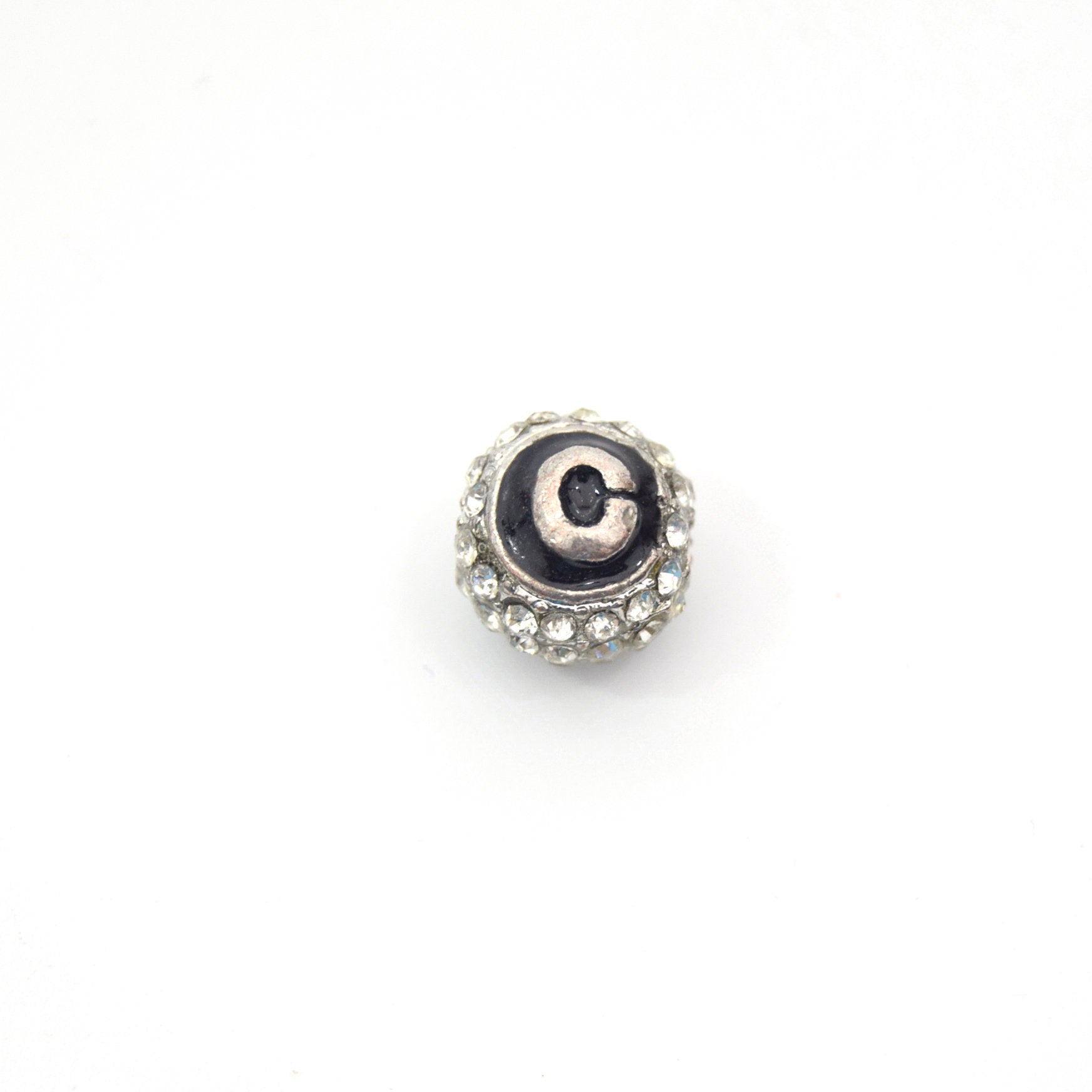 Clearance!! Silver 11mm Double-sided Letter "C"  Rhinestone Banded  Round/Ball Shaped Bead