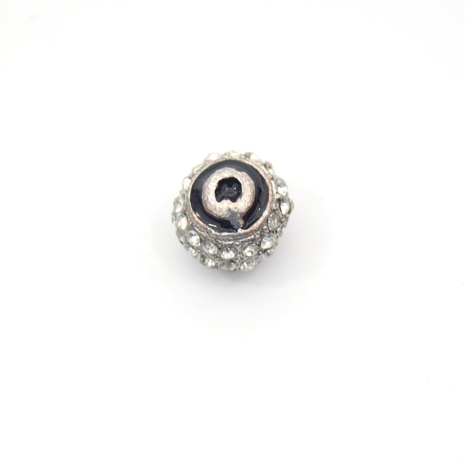 Clearance!! Silver 11mm Double-sided Letter "Q"  Rhinestone Banded Round/Ball Shaped Bead