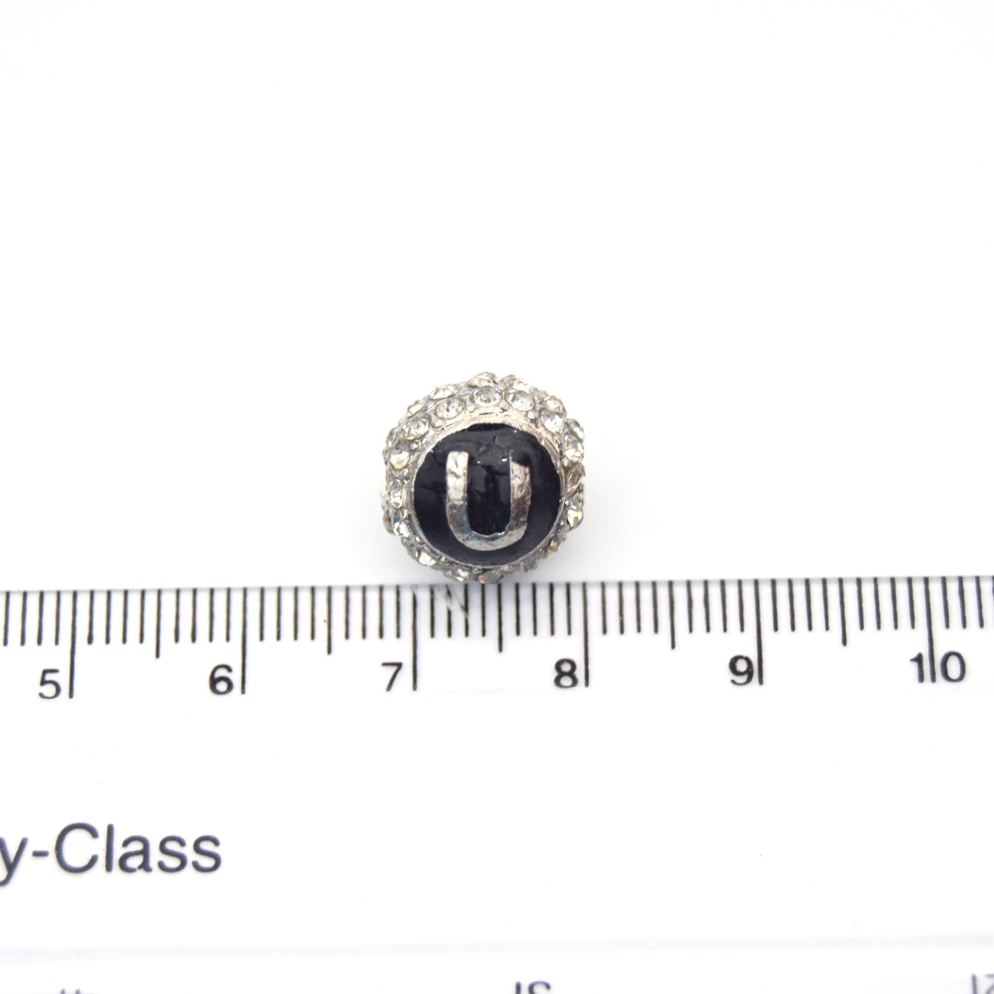 Clearance!! Silver 11mm Double-sided Letter "U"  Rhinestone Banded Round/Ball Shaped Bead