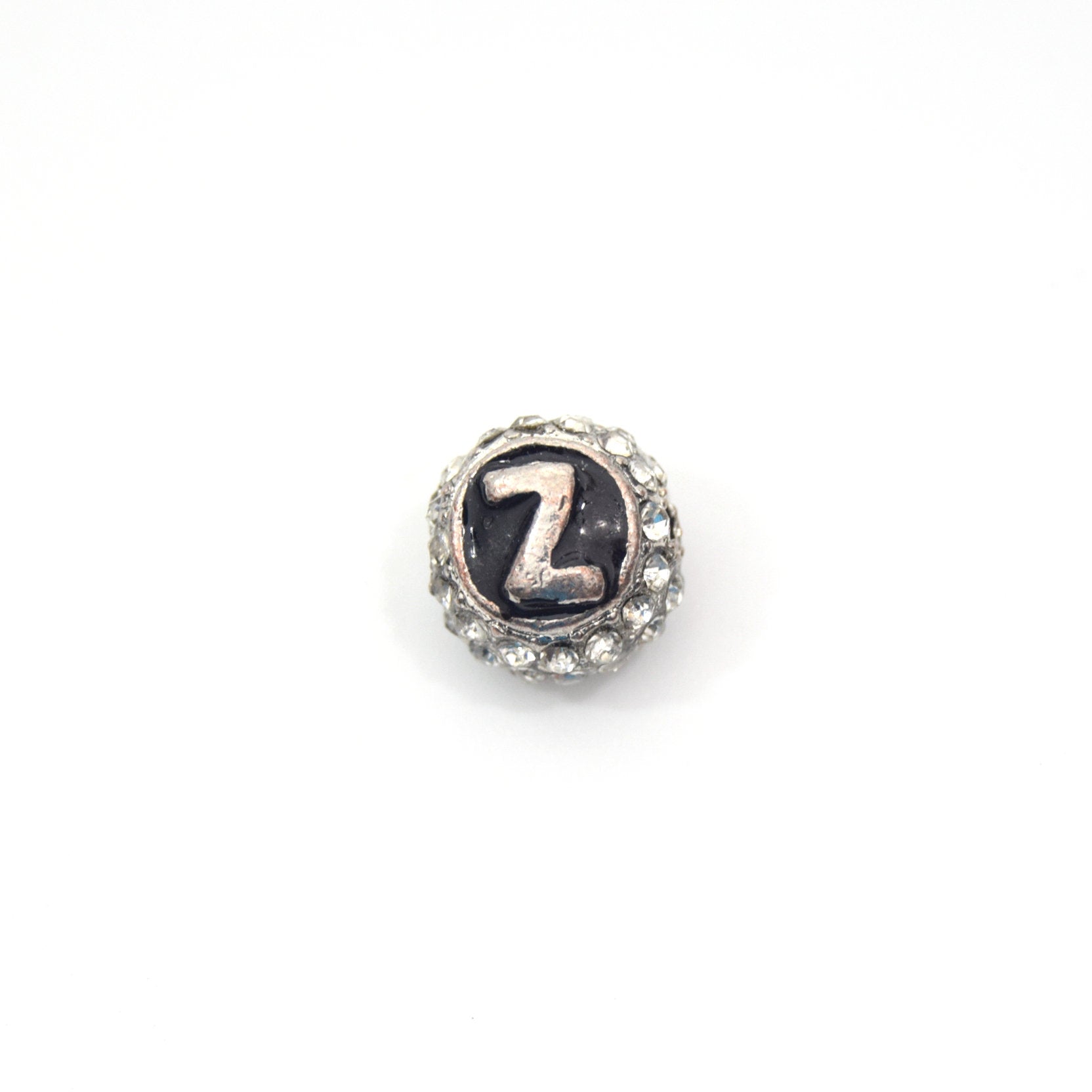 Clearance!! Silver 11mm Double-sided Letter "Z"  Rhinestone Banded  Round/Ball Shaped Bead