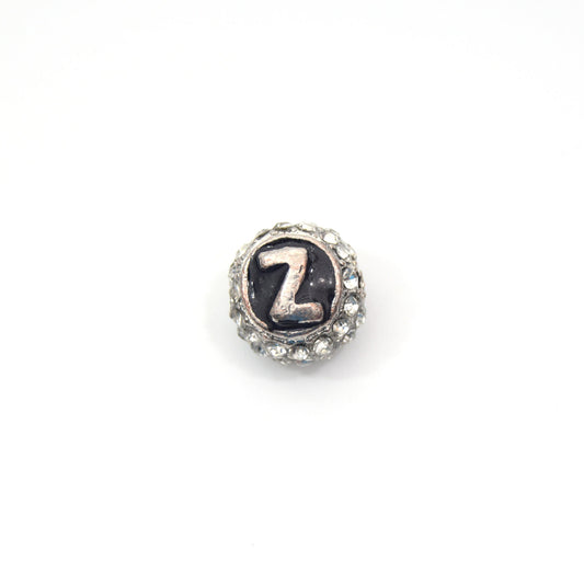 Clearance!! Silver 11mm Double-sided Letter "Z"  Rhinestone Banded  Round/Ball Shaped Bead