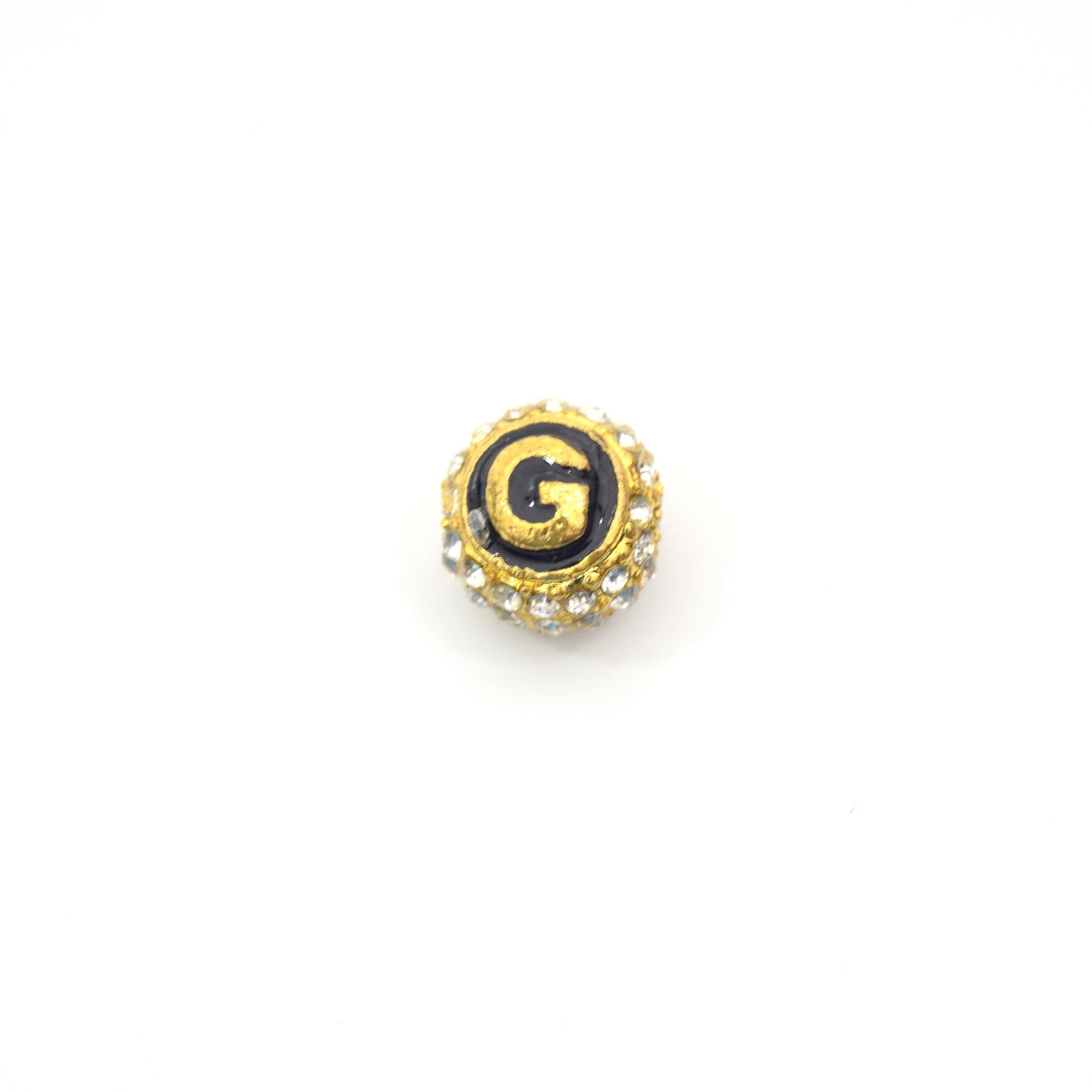 Clearance!! Gold 11mm Double-sided Letter "G"  Rhinestone Banded Round/Ball Shaped Bead