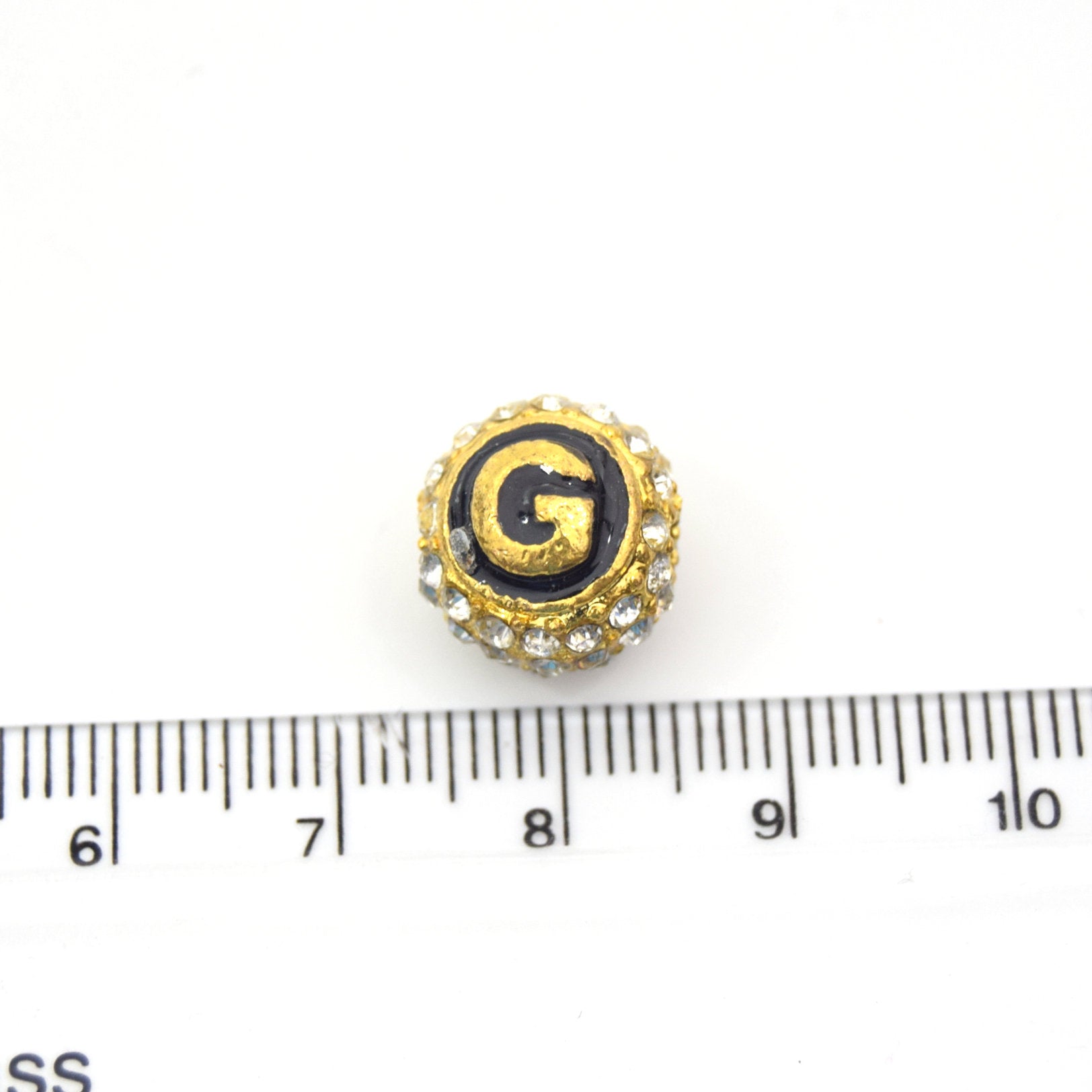Clearance!! Gold 11mm Double-sided Letter "G"  Rhinestone Banded Round/Ball Shaped Bead