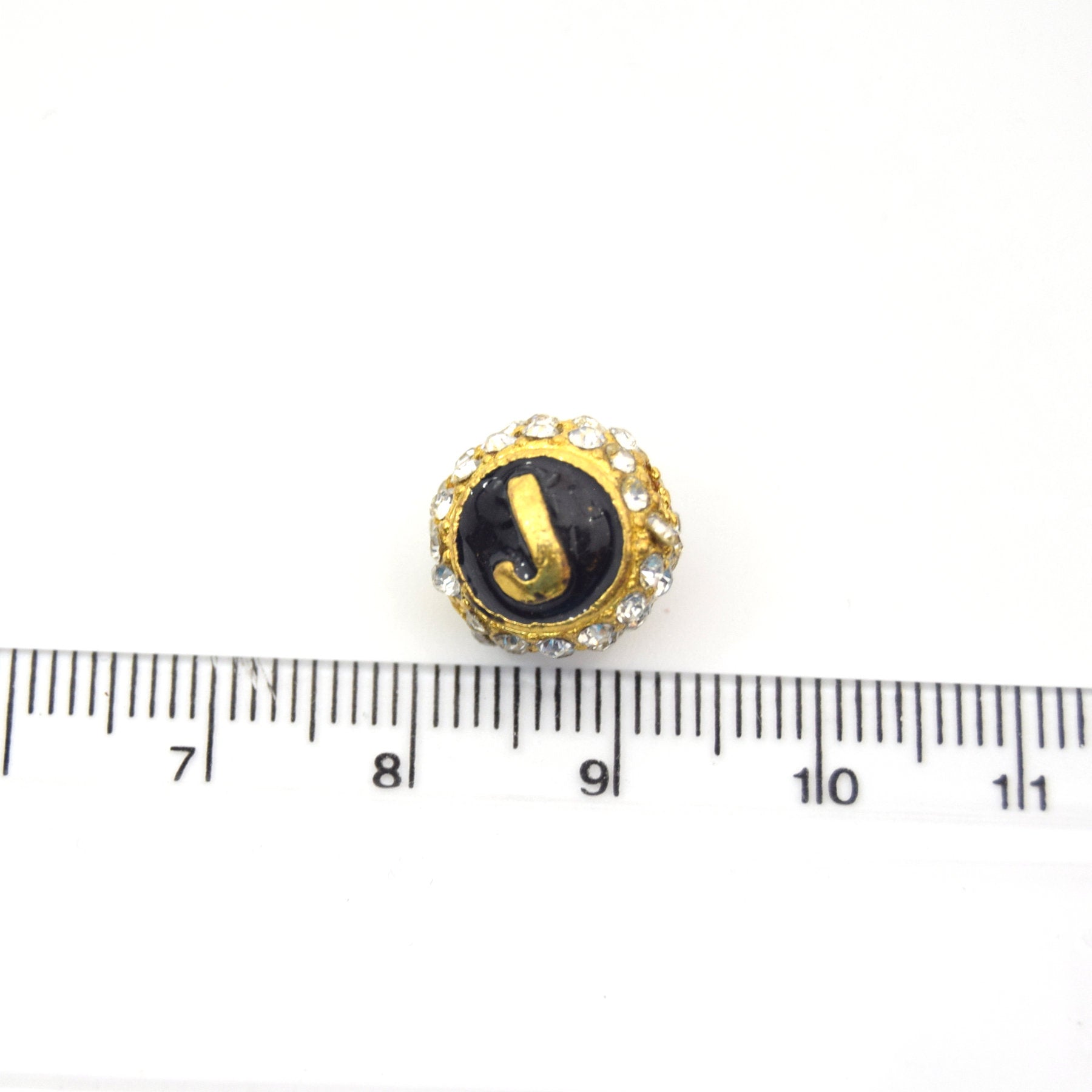 Clearance!! Gold 11mm Double-sided Letter "J"  Rhinestone Banded  Round/Ball Shaped Bead