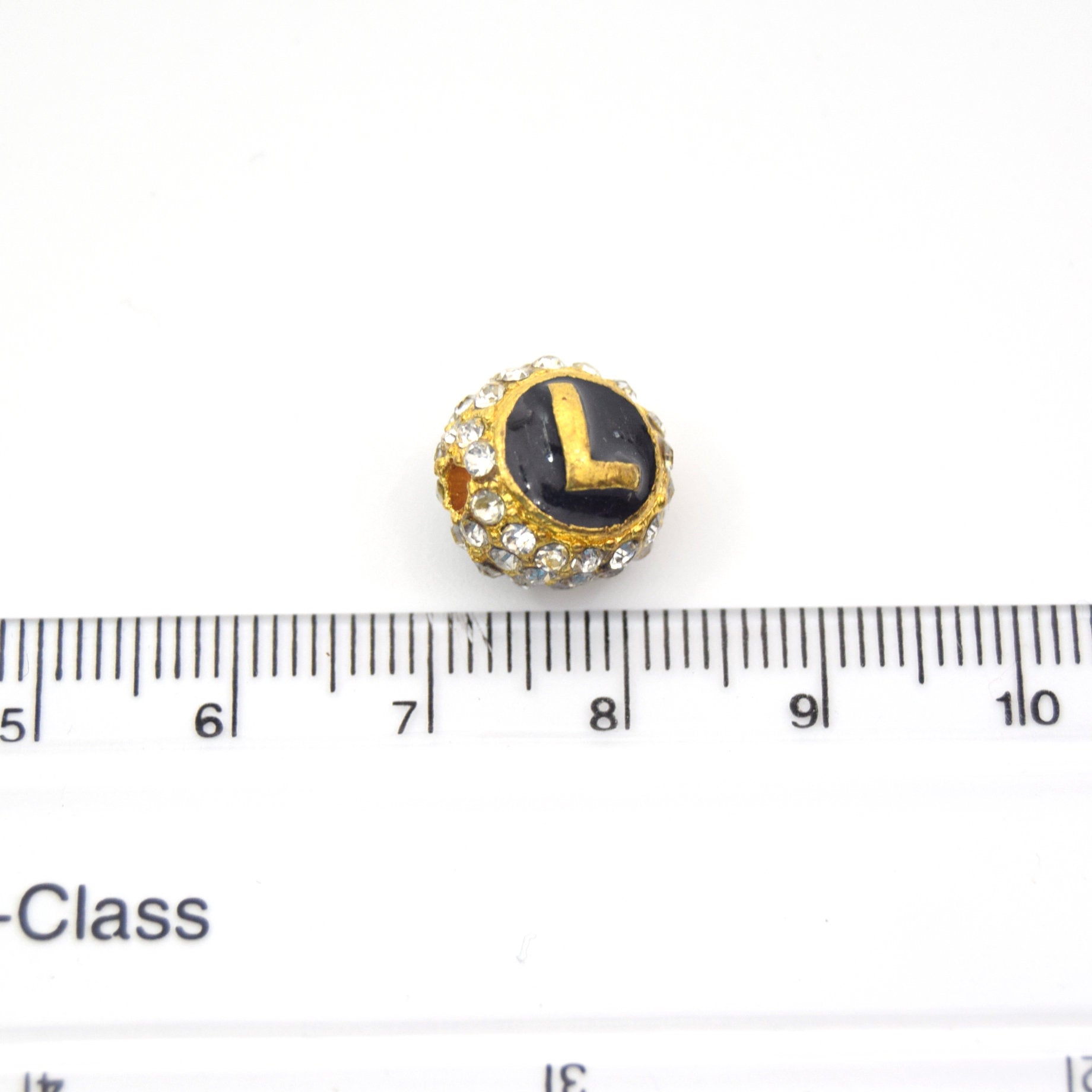 Clearance!! Gold 11mm Double-sided Letter "L"  Rhinestone Banded  Round/Ball Shaped Bead