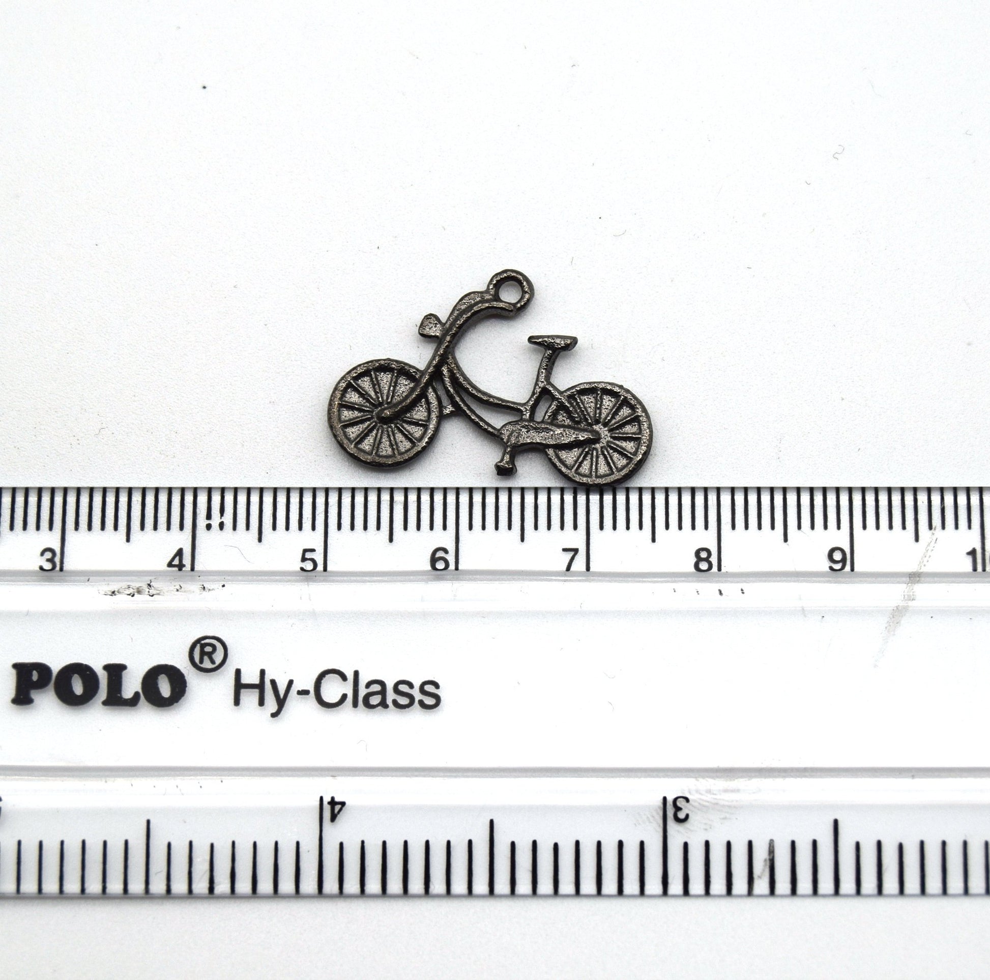 23mm x 30mm Gunmetal Plated Copper Bicycle Charm/Pendant with One Ring - Sold Individually