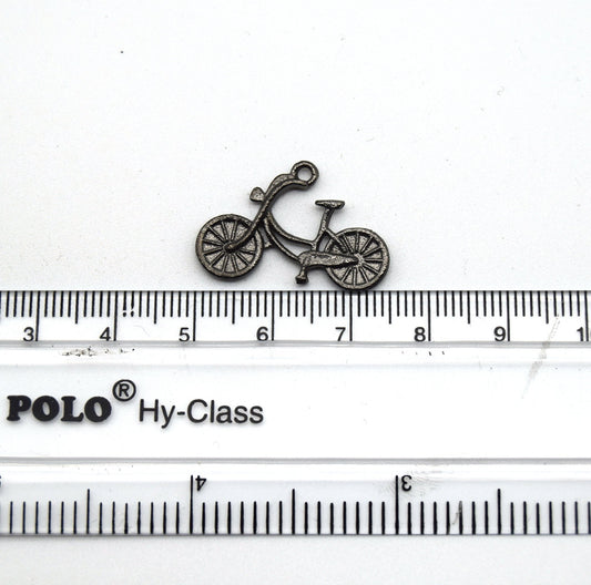 23mm x 30mm Gunmetal Plated Copper Bicycle Charm/Pendant with One Ring - Sold Individually