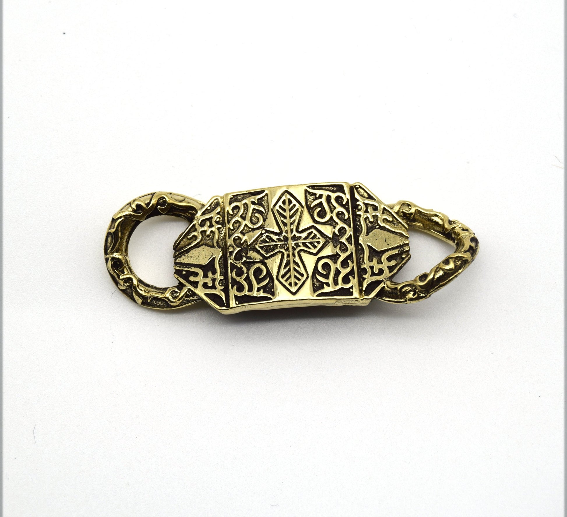 52mm x 18mm Oxidized Gold Plated Ornate Religious Band Buckle Shaped Connector - Sold Individually
