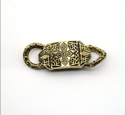 52mm x 18mm Oxidized Gold Plated Ornate Religious Band Buckle Shaped Connector - Sold Individually