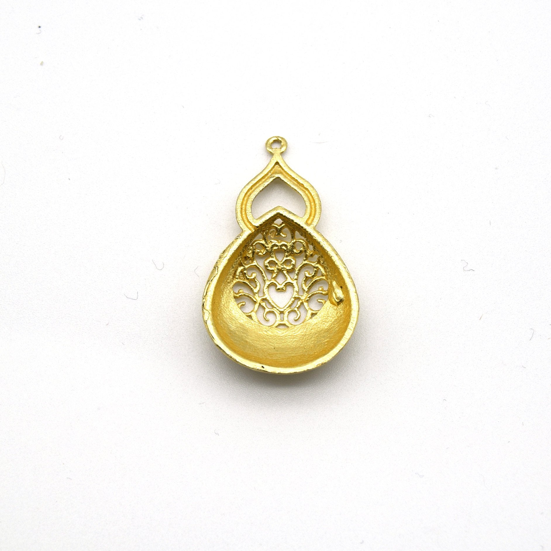 24mm x 30mm Gold Plated Symmetrical Cut-Out Domed Pear/Teardrop Shaped Pendant - Sold Individually
