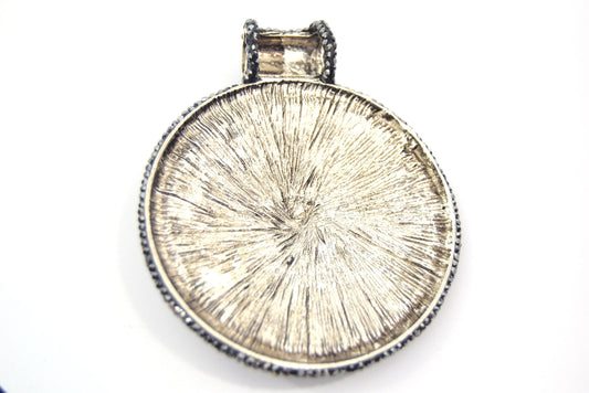 Pave Black Rhinestone Encrusted Disc/Coin Shaped Silver Metal Pendant with Attached Gold Sun - Measuring 70mm x 80mm  - Sold Individually