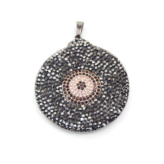 Rhinestone Encrusted Rose Gold Coin/Disc Shaped Pendant with Natural White Shell Inlay on Reverse - 43mm x 43mm - Sold Individually