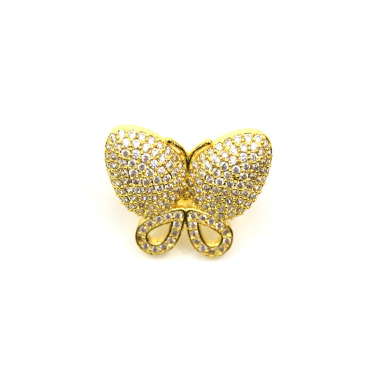 Gold Plated CZ Cubic Zirconia Inlaid Clear Butterfly Bolo Slide Copper - Measures 23mm x 28mm, Approx. - Sold Individually, RANDOM